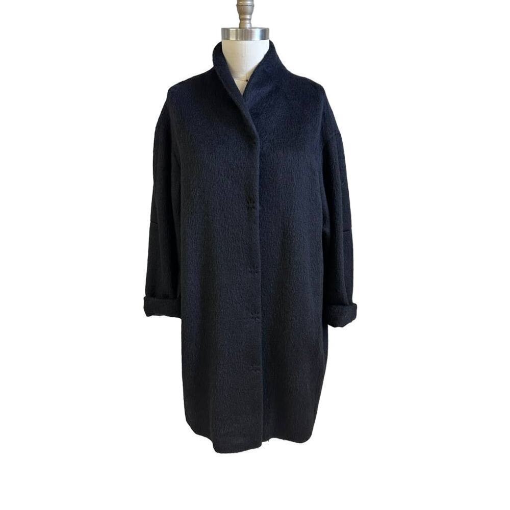 Marimekko “Mollis” Mohair Wool Blend Sack Coat Black L 12/14 - Picture 2 of 10